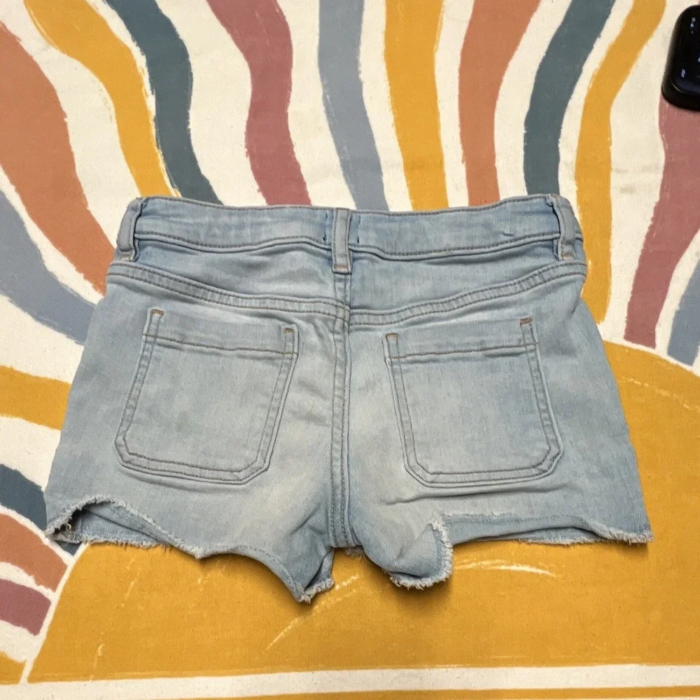 GAP Girls Size 8 Light Wash Denim Stretch Cut-Off Shorts Rainbow Pockets 234.1